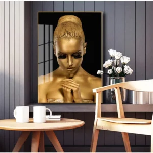 Black and Gold Art Deco African Woman Oil Painting Portrait Canvas Wall Art Poster