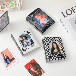 Black and White Checkerboard 3-Inch K-Pop Photocard Album with 36 Pockets