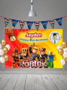 Blue Modern Birthday Party Dessert Table Backdrop Cake Topper Banner Garland Custom Photo KT Board Unisex