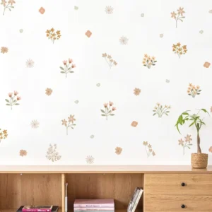 Bohemian Cartoon Flower and Grass Self-Adhesive Wall Decals for Living Rooms, Kids’ Rooms, and Preschools