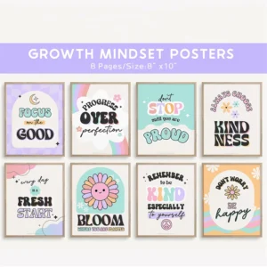 Boho Growth Mindset Posters for Classroom, Kids Room, and Homeschool, 8-Piece Set