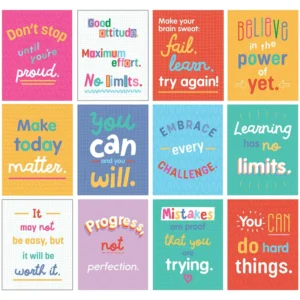 Boho Inspirational Classroom Posters and Positive Affirmation Prints for School, 12-Piece Set