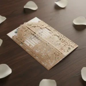 Brown Gate Floral Design Recyclable European Style UV Printed Gold Stamped Paper Wedding Invitations Bridal Shower