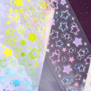 Bubble Stickers Colorful Star Heart Glitter Self Adhesive Decorative Stickers for Scrapbooking Journal Photocard Album DIY Craft