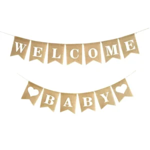 Burlap Welcome Baby Signs Baby Shower Flags Gender Reveal Boy Girl Vintage Rustic Banner