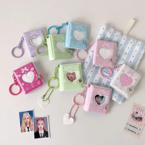 Butterfly Knot 2-Inch Heart Hollow PVC Cover Photo Album Keychain Pendant Women’s Student Sticker Storage Album