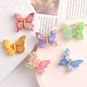 Butterfly Magnetic Resin Flower Fridge Sticker with Painted Cartoon Design
