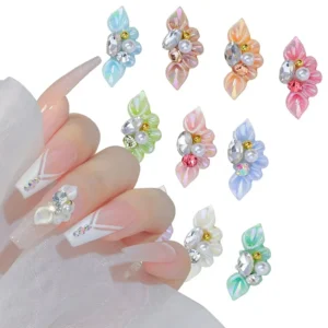 Butterfly Nail Art Decorations 3D Carved Resin Accessories Petal Nail Stickers Inlaid Irregular Diamonds Pearls Nail