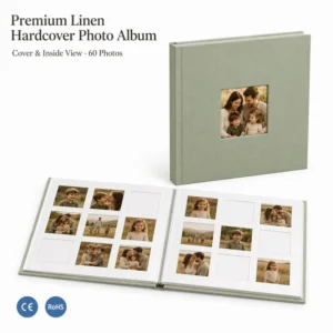 CE Certified Linen Hardcover Photo Album 350gsm Thick Cardstock Square Spine Box Packaging OEM Manufacturer