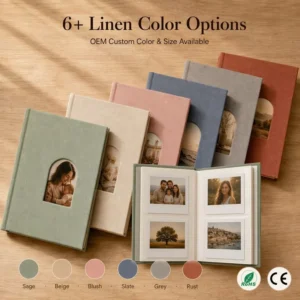 CE & RoHS Certified Linen Photo Album, 60 PET Pockets for Wide Instant Photos, OEM Manufacturer