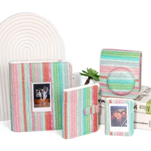 Camera Bag & Photo Album Mini 12-Color Striped Storage Set with 3-Inch Display