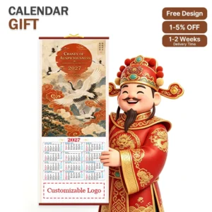 Cane Wall Scroll Chinese Calendar Custom Logo Printed Creative Hanging Calendar for Corporate Gifting