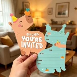 Capybara Child Birthday Party Invitations Set with Envelopes, Stickers, and Decorations