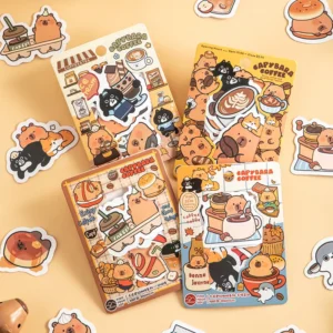 Capybara Coffee Synthetic Paper Die-Cut Adhesive Sticker Pack, Gloss Lamination for Planners