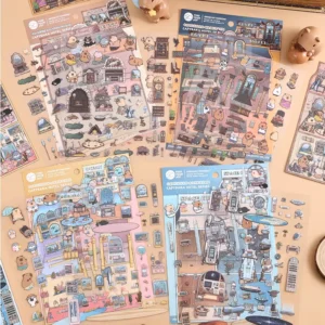 Capybara Hotel Series PET & Paper Die-Cut Self-Adhesive Decorative Sticker Scene