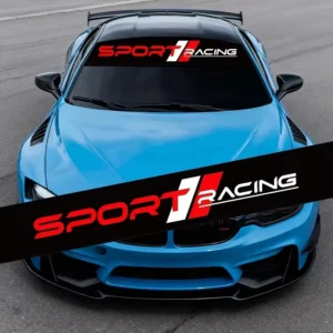 Car Front Windshield Sun Strip Sticker SPORT RACING Logo With Stripe Vinyl Windshield Banner Decal Auto Window Visor Graphic