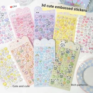 Cartoon 3D Crystal PVC Stickers Cute 3D Embossed DIY Decoration Supplies Creative Phone Cup Decals