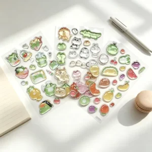 Cartoon 3D Embossed PET-Coated Paper Stickers, Waterproof, Transparent Backing, for Water Cups