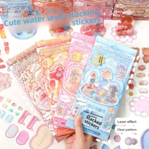 Cartoon 3D Relief Stacking Style PET Material Lenticular Finish Stickers Creative DIY Decorations Stress Relieving Desk