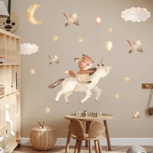 Cartoon Animal PVC Wall Stickers for Children’s Bedroom, Self-Adhesive Wallpaper Decals