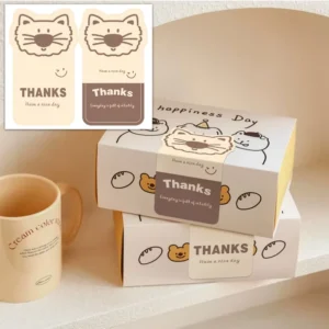 Cartoon Animal Pink Rectangular Die-Cut Thank You Stickers for Gift Box Sealing