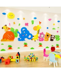 Cartoon Animal Wall Sticker 3D Acrylic Self Adhesive Wall Sticker Decoration of Children’s Room in Kindergarten Corridor