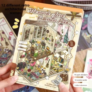 Cartoon Art Blue Scene Building Sticker Collection Miniature Room Scene Sticker Book Cute Educational Planner DIY Decorative