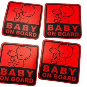 Cartoon Baby on Board Stickers, Red Waterproof Vinyl Safety Decals for Windows