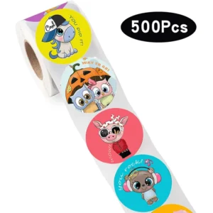 Cartoon Big-Eyes Animal Sticker Roll Pirate Cat Owl Incentive Reward Stickers for Classroom