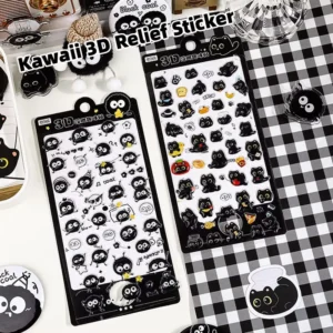 Cartoon Black Cat 3D Relief Sticker for Phone Case Decoration DIY