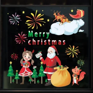Cartoon Christmas Static Removable PVC Window Stickers Decals Waterproof UV Resistant Eco Friendly for Home Shop