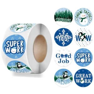 Cartoon Christmas Teacher Stickers, Snowman and Penguin Patterns, School Reward Stickers for Classroom Incentives