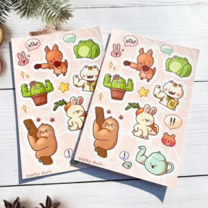 Cartoon Die-Cut Sticker Sheets, Waterproof Glitter Vinyl, A4/A5/A6, Kiss-Cut