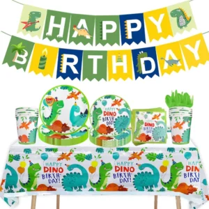 Cartoon Dinosaur Theme Happy Birthday Party Decoration Banner Pulling Flag Tablecloth Latex Balloon Sets