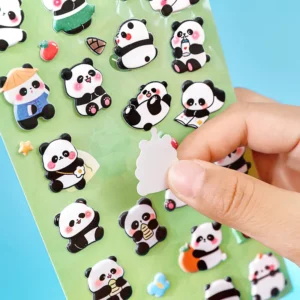 Cartoon Panda Puffy UV-Printed Kawaii PVC Waterproof Goo Card Decoration Sticker