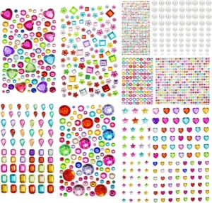 Cartoon Pattern Self-Adhesive Gem Stickers, Assorted Shapes, Rhinestone Craft Supplies for Kids