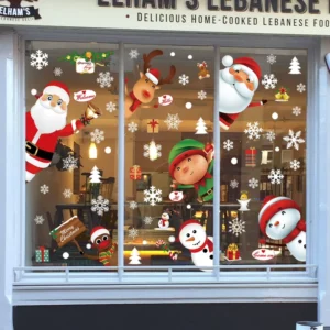 Cartoon Peeking Santa Snowman Elf Reindeer Static Window Stickers Reusable Electrostatic PVC UV Resistant Waterproof Christmas
