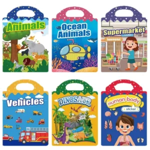 Cartoon Reusable Jelly Sticker Book for Toddlers, Travel Toy, Ages 3-5