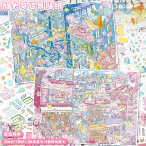 Cartoon Scenic Stickers Large Sized Miniature Scene Decals 3D Stress Relief DIY Journaling Decorative PET Material