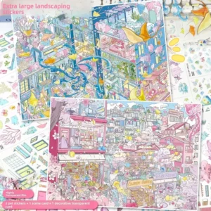 Cartoon Scenic Stickers Large Sized Miniature Scene Decals 3D Stress Relief DIY Journaling Decorative PET Material