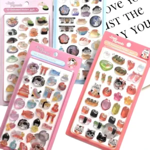 Cartoon Sumo Sushi Self Adhesive Epoxy 3d Resin Stickers Cute Sticker Crystal Sticker Sheets For Kids Gift Scrapbooking