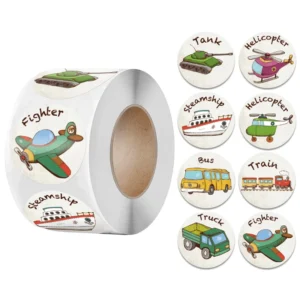 Cartoon Transportation Design Roll Stickers 500-Piece Educational Reward Stickers for Kids and Classrooms