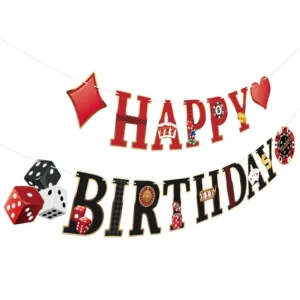 Casino Vegas Theme Paper Birthday Banner with Poker Dice Garland
