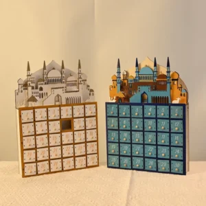 Castles Shaped Wooden Ramadan Calendar with LED Lights Muslim Countdown Calendars for Islamic Festival Decoration