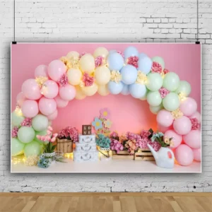 Children’s Birthday and Easter Backdrop Banner with Colorful Balloons