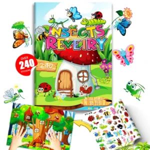 Children’s Cartoon Vinyl Sticker Book Insect Recognition Waterproof 7.3×10.1 inch Baby Collage Enlightenment