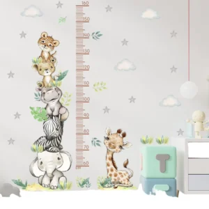 Children’s Room Home Decoration Cartoon Animal Growth Chart PVC Wall Sticker with UV Printing