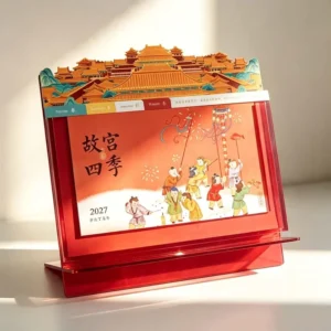 Chinese Style Acrylic-Base Desk Calendar, Custom Logo, Traditional Painting Design