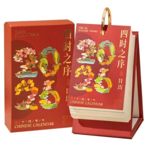 Chinese Style One-Way Desk Calendar Hand-Painted Illustration 24 Solar Terms Company Logo Bronzing