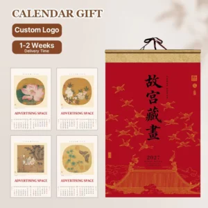 Chinese Traditional Calendar Custom Logo Red Hanging FOOK Calendar for Home & Office Decor